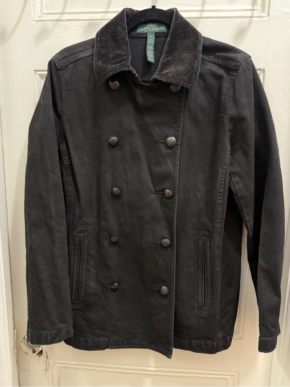 Vintage Lauren Ralph Lauren Black Double-Breasted Denim Peacoat